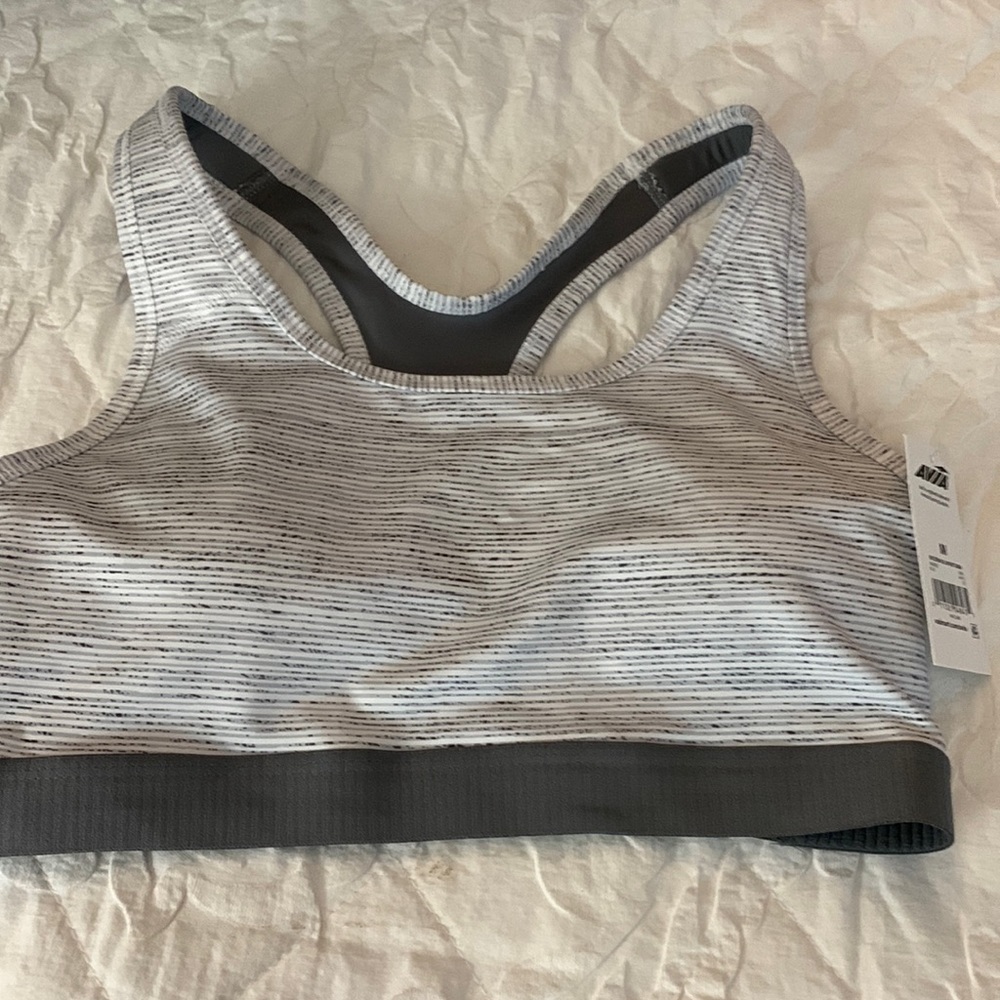 NWT Ava sports bra gray white stripe medium